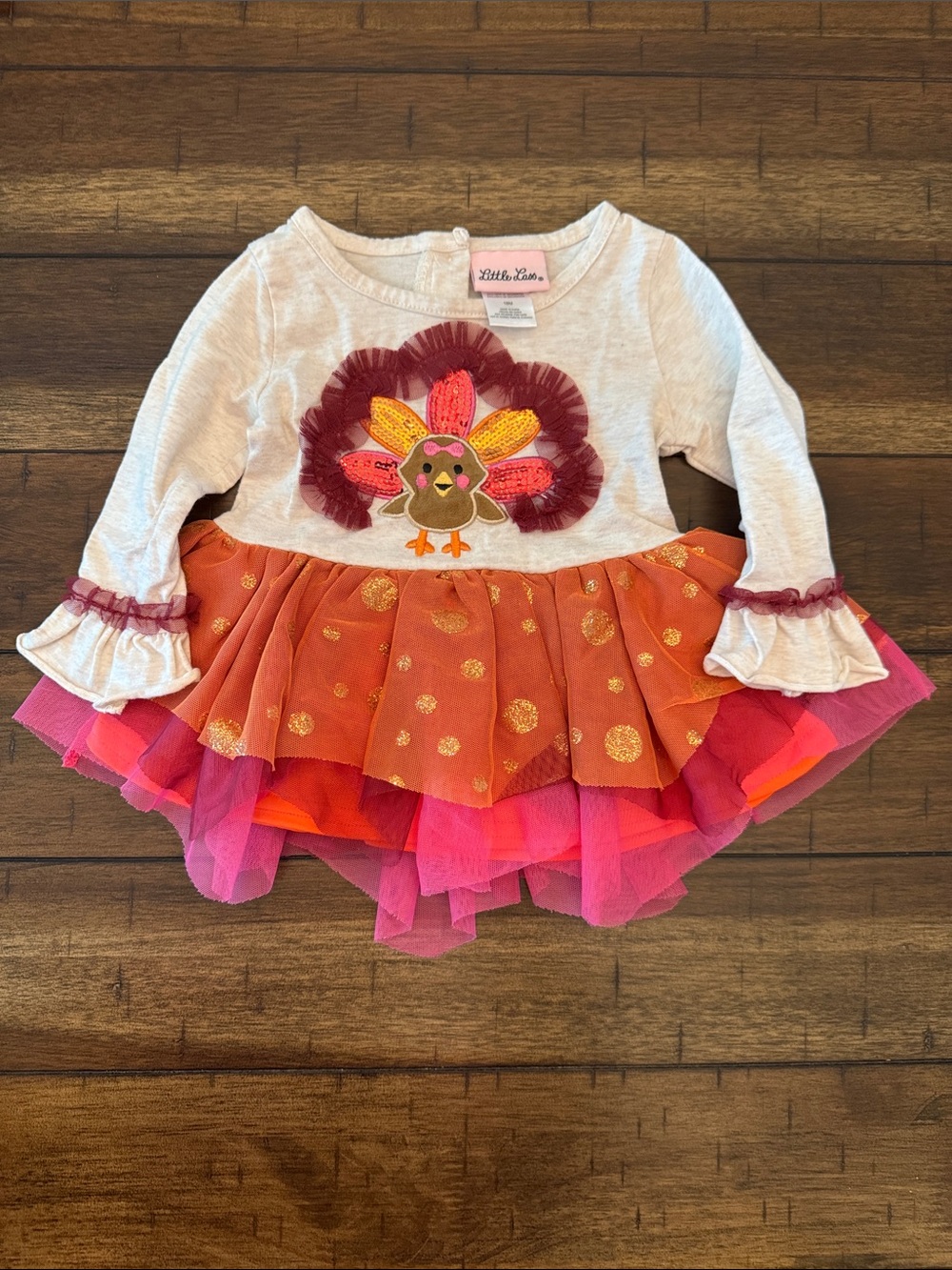 Little Lass Cream Top with Orange & Pink Tutu Turkey Tunic